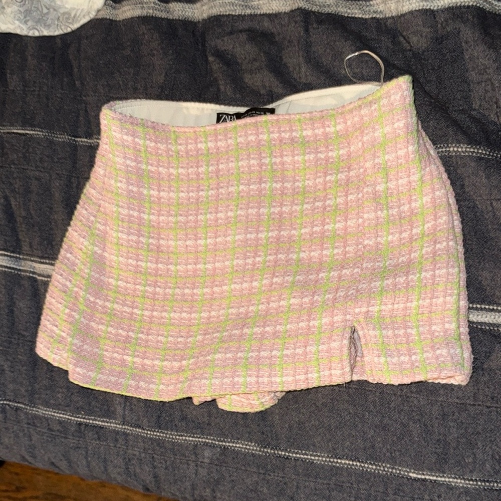 Zara Pastel Plaid Mini Skirt Skort Shorts tweed XS 0 24